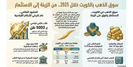 الكويت تحقق 17.1 طن مشتريات ذهب وسبائك تسجل أعلى مستوى